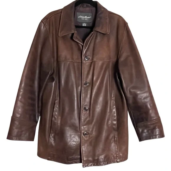 Vintage 90’s Eddie Bauer Men's Brown Oversized Leather Distressed Jacket — M - Picture 7 of 14